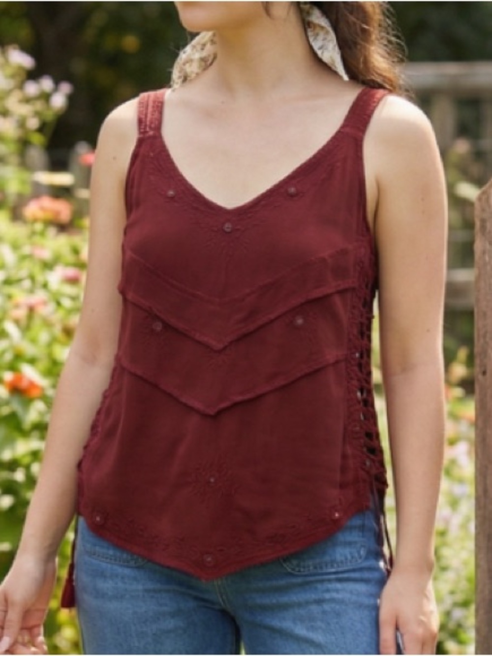 Vintage cotton house 90s whimsigoth burgundy embroidered top boho western goth